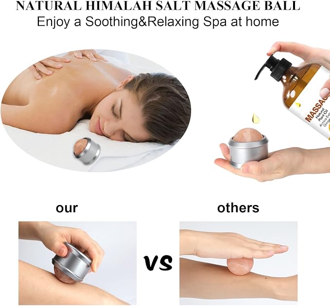 gemshan Massage Roller Ball, Natural Himalayan Salt Ball Roller Hand Massage Toll for Neck,Back,Arm Full Body Massage. (Gray)