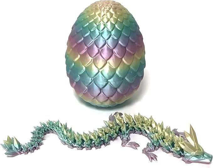 Pigmiss 3D Printed Dragon Egg Crystal Dragon Fidget Toy Full Articulated Dragon Mystery Dragon Eggs with Dragon Inside Home Office Desk Decor Gifts Toys (Multilcolor)