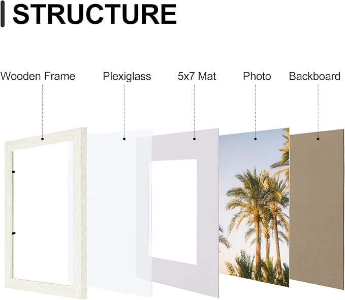Vittanly 8x10 Picture Frames Set of 9 for Wall Mount & Tabletop, Whitemist | Display Pictures 5x7 with Mat or 8x10 without Mat, Small Photo Frames, Engineered Wood with Shatter Resistant Plexiglass