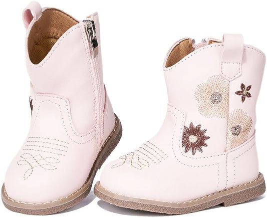 Newsonet Baby Cowboy Cowgirl Boots Infant Western Boots Toddler Boys Girls Round Toe Riding Mid Calf Boots All Seasons for 6 9 12 18 24 Months