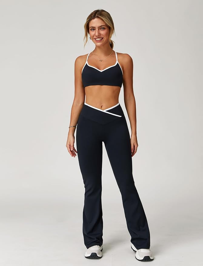 ABOCIW Workout Sets for Women 2 Piece Color Block Strappy Sports Bra High Waist Shorts Gym Yoga Pilates Outfits