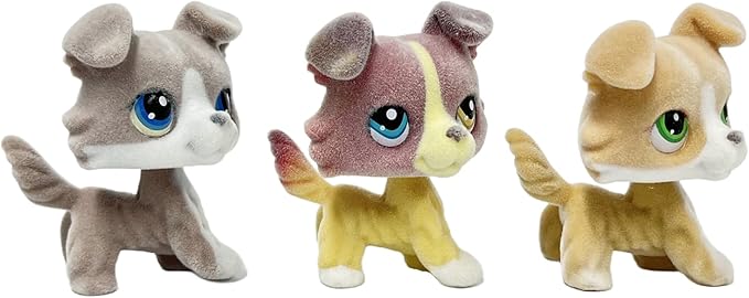 3pcs/Set Custom Flocked Pet Shop Toys Short Hair Cat Kitten Collie Great Dane Cocker Spaniel Dachshund Puppy Dog OOAK Compatible with LPS (#67 and 1262 and #272)