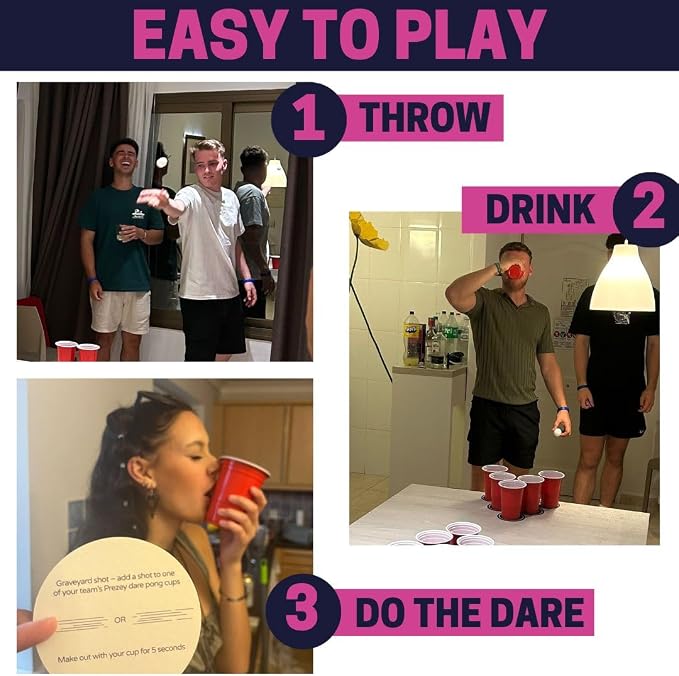 Dare Pong - Full Beer Pong Set and 50 Coasters with Dares, Perfect and Fun Drinking Games, Adult Board Games, Great for Bachelorette Party, Couples Games and Adult Games for Game Night