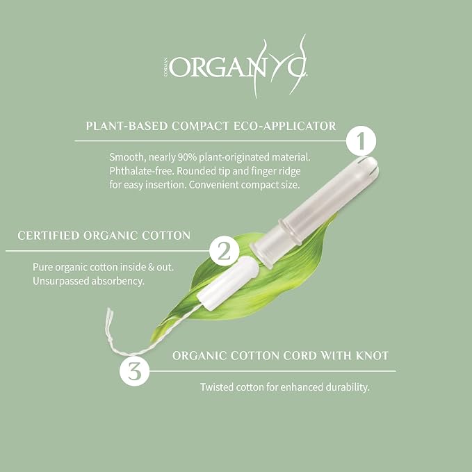 Organyc 100% Certified Organic Cotton Tampons, Plant-Based Eco-Applicator, Regular Flow, 16 Count (Pack of 6)