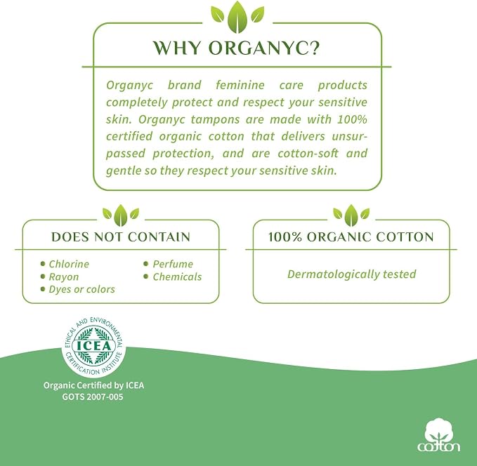 Organyc 100% Certified Organic Cotton Tampons, No Applicator, Free from Chlorine, Perfumes, Rayon, and Chemicals, Super + Super Plus, (32 Count)