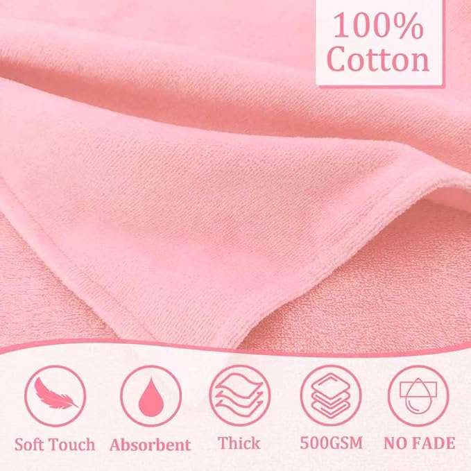 VOOVA & MOVAS Premium Pink Baby Hooded Bath Towel-100% Cotton,500GSM,33x31.5 Inches,0-2Years,Super Absorbent Large Towel with Cute Elephant Ears Hood for Newborn,Baby,Infant, Baby Essentials,Pink