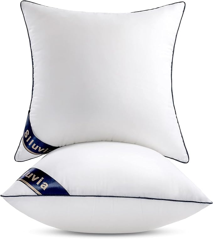 Siluvia 28x28 Down Alternative Pillow Insert 2 Pack, 100% Cotton Cover | 100% Premium Polyester Fill, Fluffy & Soft with Comfy Support - White Decorative Cushion Inserts for Couch, Sofa & Bed