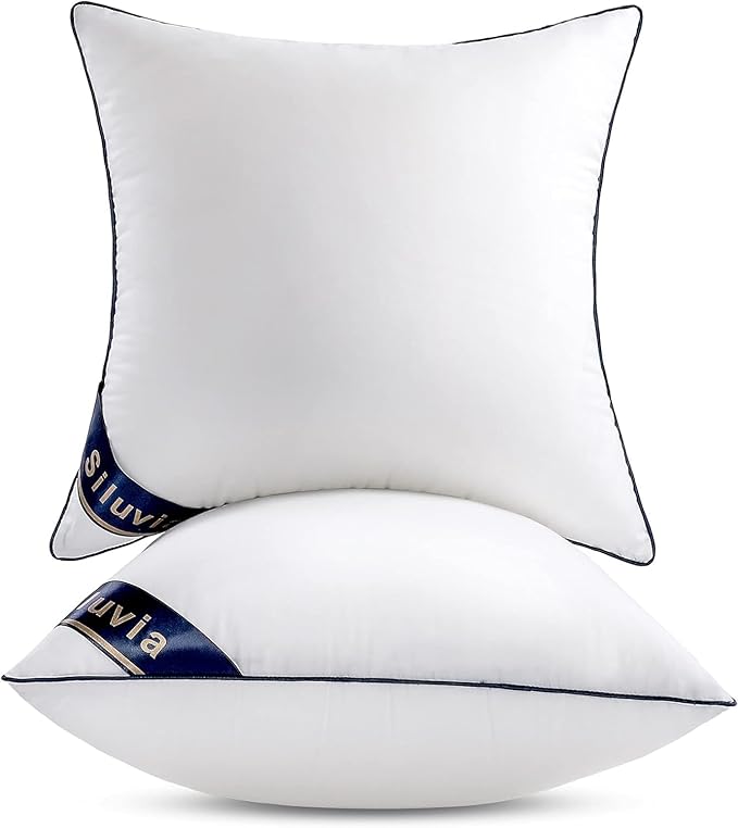 Siluvia 30x30 Down Alternative Pillow Insert 2 Pack, 100% Cotton Cover | 100% Premium Polyester Fill, Fluffy & Soft with Comfy Support - White Decorative Cushion Inserts for Couch, Sofa & Bed