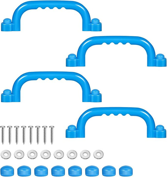 TOPNEW 4Pcs Kids Playground Safety Handles -Swing Set & Climbing Frame Hand Grips, Multi-Color Plastic Grab Bars for Outdoor Playhouse, Jungle Gym, Climbing Frame (Blue)