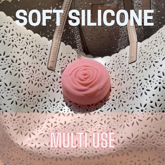 Adorable Pink Peri - Menstrual Period Cup Case Storage Bag | Rose Design + Silicon Material | Easy to carry, clean, and use | Metal Chain attached | Multi-use for small items (Cup not included) Pink