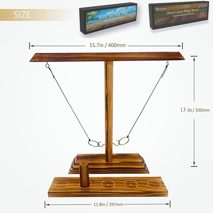 Ring Toss Games for Adults, Indoor Outdoor Yard Games, Patio Decor, Wooden Hook and Ring Game for Bars, Home, Party