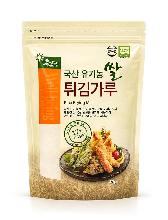 Nice Witch’s Organic Korean Tempura Batter Mix, Light & Crispy Frying Mix Made with Organic Korean Rice, Perfect for Shrimp & Vegetables, 10.6 oz (300 g) 튀김가루