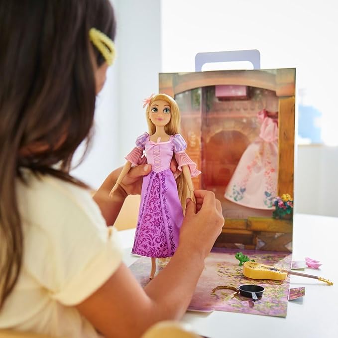 Disney Store Girl's Princess Story Doll (Rapunzel from Tangled) 11 Inches, Includes Coloring Book and Additional Dress, Princess Doll in Classic Outfit, Princess Toys