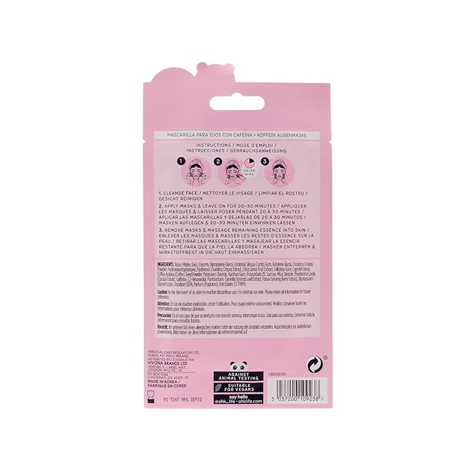 Oh K! Eye Mask - Caffeine - Hydrating Under Eye Patches for Dark Circles - Hydrogel Mask with Yuzu, Ginseng - Undereye Patches for Puffiness - 1 Pair (Pack of 2)