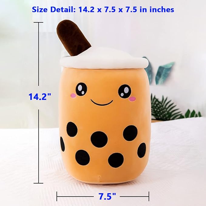 Cute Boba Tea Plush Stuffed Animal 14 Inch Bubble Tea Kawaii Plushies Cartoon Soft Milk Tea Cup Cuddly Pillow Home Hugging Birthday Gift for Children Kids Boys Girl Room Decor Bedtime, 14Inches