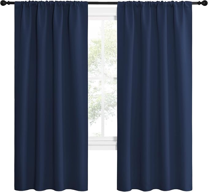 NICETOWN Navy Blue Blackout Curtains for Living Room - Triple Weave Home Decoration Thermal Insulated Solid Rod Pocket Blackout Drapes for Bedroom(Set of 2, 42 x 72 Inch)