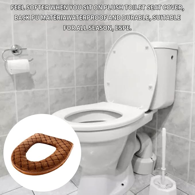 Toilet Seat Cover Soft Toilet Seat Cushion Warmer Washable Cover Pads with Zipper Brown
