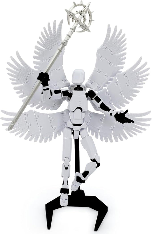 (Assembly Completed) 3D Printed T13 Action Figure 5.54-inch Dummy Titan 13 Action Figure with 9 Types of Weapons and 5 Types of Hands, Lucky 13 (White)