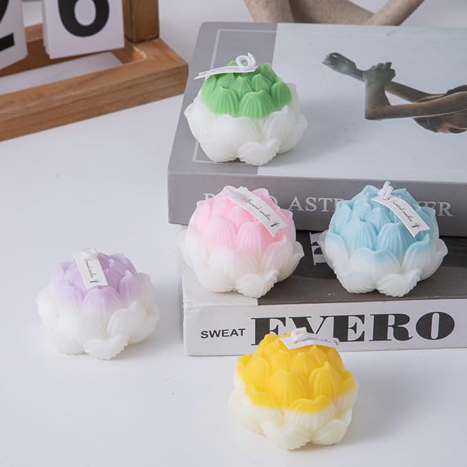 Lotus Flower Shaped Scented Candle,70G Handmade Soy Wax Aroma Aesthetic Decorative Candle for Table Photo Prop,Prefect Gift for Meditation Stress Relief Mood Boosting Bath Yoga (Green)