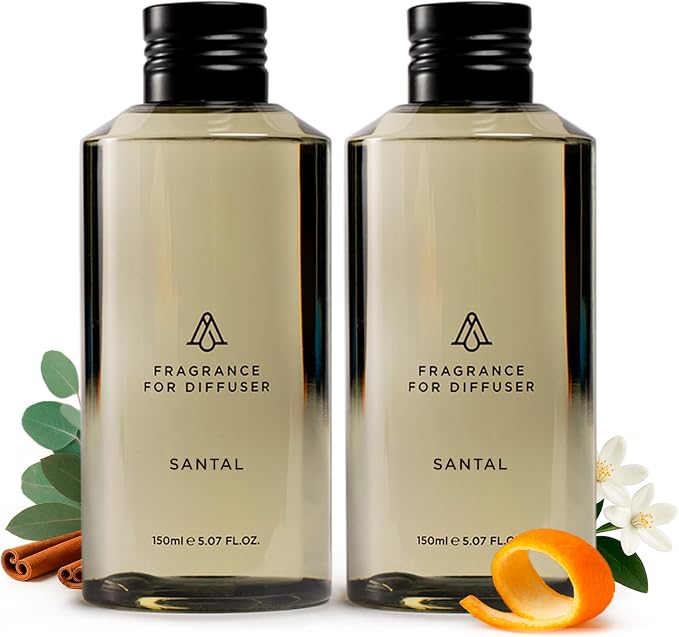 AromaPlan Hotel Scents Santal 2-Pack (5.07Fl Oz/150ml Each) Luxury Aroma & Hotel Fragrance Diffuser Oil- Hotel Diffuser Oil for Aromatherapy- USA Made, Bigger Bottle, Bolder Aroma & Longer Lasting