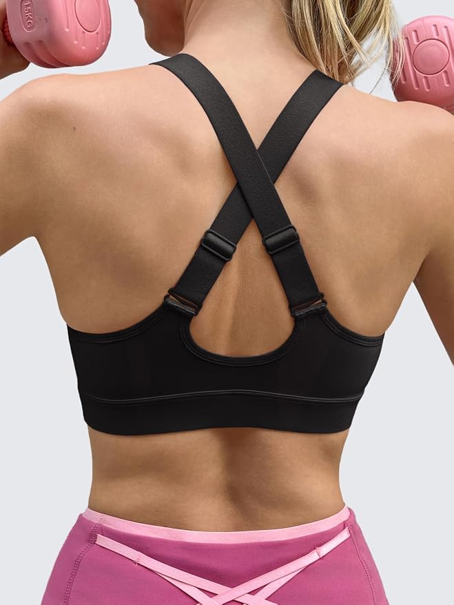 Aoysky Womens Criss Cross Back Sports Bras Racerback V Neck Adjustable Straps Medium Support Yoga Workout Crop Top