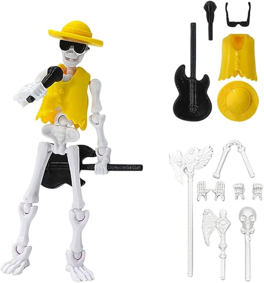 Articulated Skeleton Action Figure with Guitar, Halloween Decorative Toy, 5.35 Inch (Yellow)