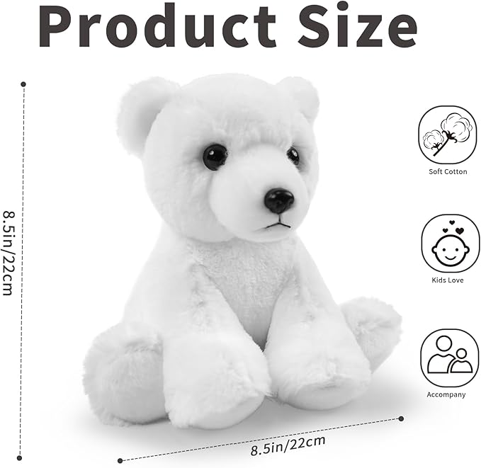 Polar Bear Stuffed Animal Toys, 8.5 Inch Soft and Cuddly Bear Plush Animals Toy, Cute and Realistic Stuffed Animals Gifts for Boys and Girls Soft Toy for Kids