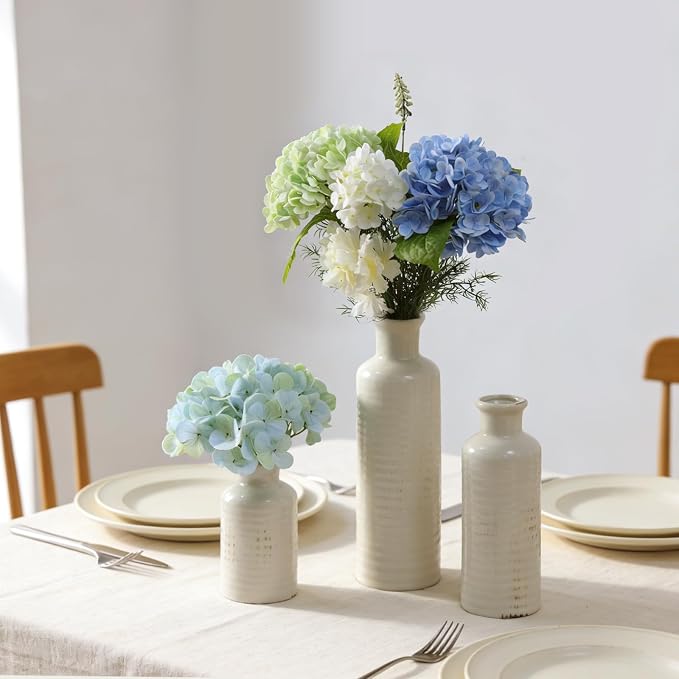 White Ceramic Vase Set of 3, Rustic Vase for Farmhouse Shelves Waterproof | Farmhouse Vases for Pampas Grass & Dried Flowers, Rustic Vase for Table Bookshelf, Living Room