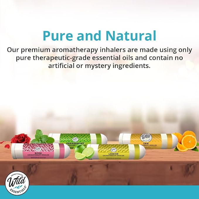 Wild Essentials 3 Pack of Rose Aromatherapy Nasal Inhalers Made with Natural Essential Oils, Stress, Relax, Olfactory