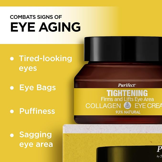 Purifect Tightening Collagen Eye Cream for Anti-Aging Support - Hydrating Under Eye Cream Treatment for Women & Men, Targets Fine Lines, Firming, Use Day or Night - 1 fl oz