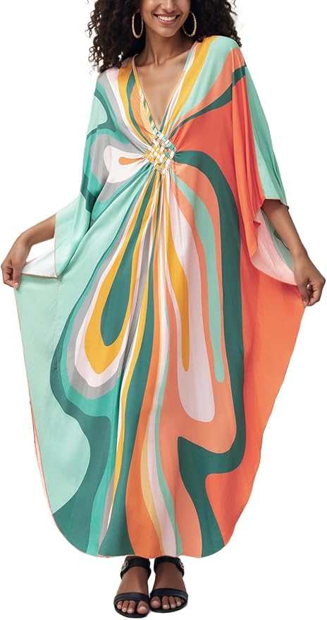 Mumu Dresses for Women Plus Size, Bohemian Kaftan Beach Cover Up Long Maxi Nightgown Soft Loungewear