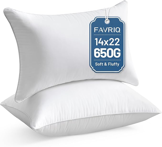 FAVRIQ 14 x 22 Pillow Inserts (Set of 2) - Premium Square Interior Sofa Throw Pillow with 100% Cotton Cover - Decorative Pillow Insert Pair - White Couch Pillow
