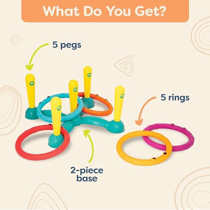 B. toys – Ring Toss Game – Indoor & Outdoor – Sling – a – Ring Toss – 12 Pieces – 5 Pegs & 5 Colorful Rings – for Toddlers, Kids – 3+ Years