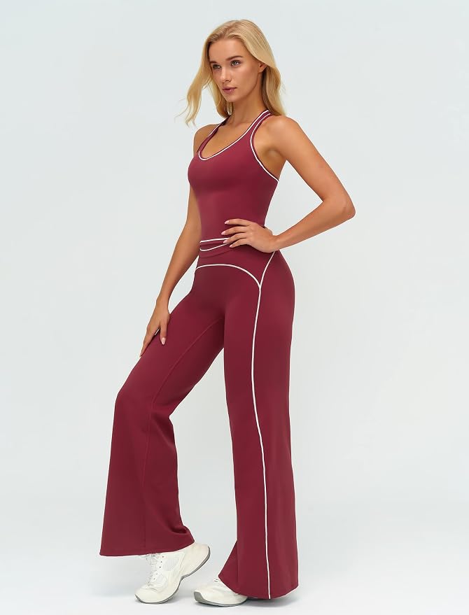 ABOCIW Two Piece Workout Sets for Women Racerback Tank Top Matching High Waist Wide Leg Yoga Pants Pilates Outfits
