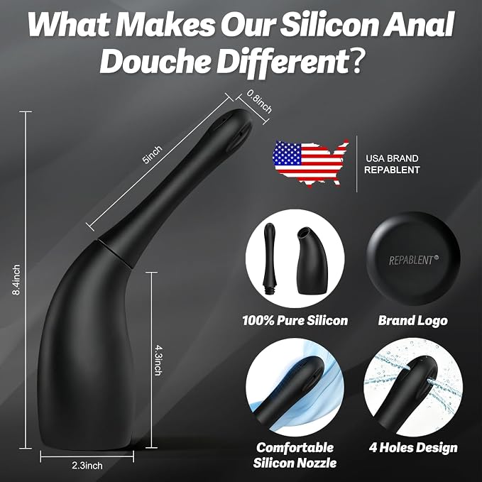 Anal Douche Enema Bulb for Men Women, Silicone Enema Bulb with Silicon Nozzle for Men Women Colon Cleanse Reusable Anal Cleansing Feminine Care Douche Bottles with Ergonomic Comfort Grip