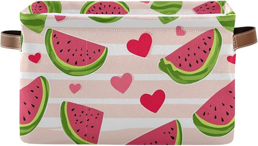 Aslsiy Storage Basket Cute Watermelon Slice Nursery Bins Stripe Baby Box Canvas Clothes Shelf Basket Laundry Hamper Gift Baskets for Home Closet 1 Pcs