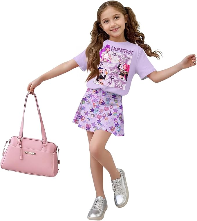 HTHLVMD K Pop Short Sleeve T-Shirt and Skirts Outfits Set for Girls Hunters Rumi Mira Zoey Graphic Tees De-Mon Costume
