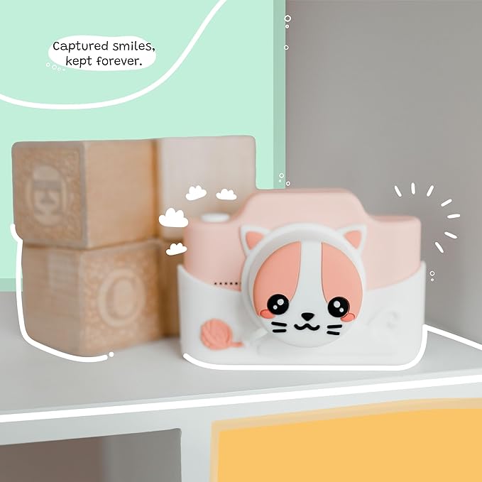Kidamento Kids Digital Camera & Video Camcorder with Touchscreen, Soft Silicone Casing, Detachable Lens Cap, 32GB Memory Card - Model K Meowie The Cat