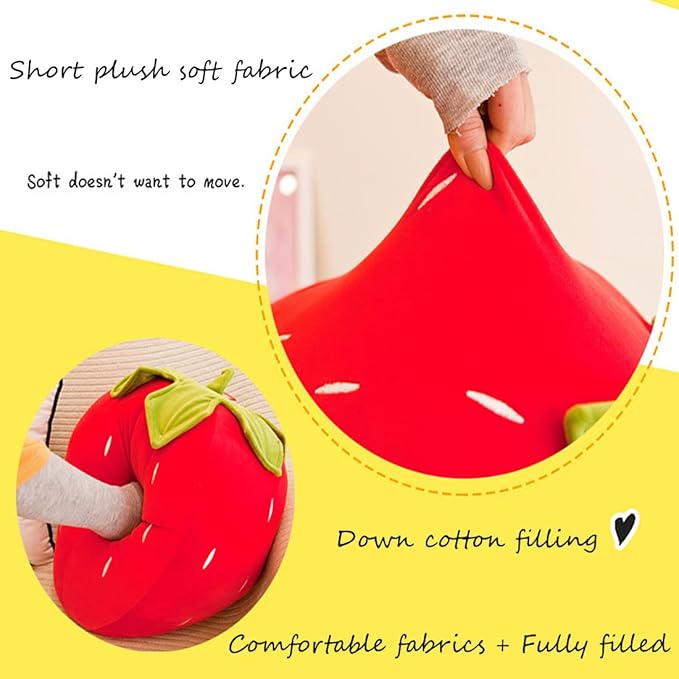 Cute Fruit Kids Pillow Stuffed Strawberry Plush Pillows Super Soft Girls Pillows Cushion Seat for Kids Toys (Red,19.6''/50cm) 1 Count (Pack of 1)