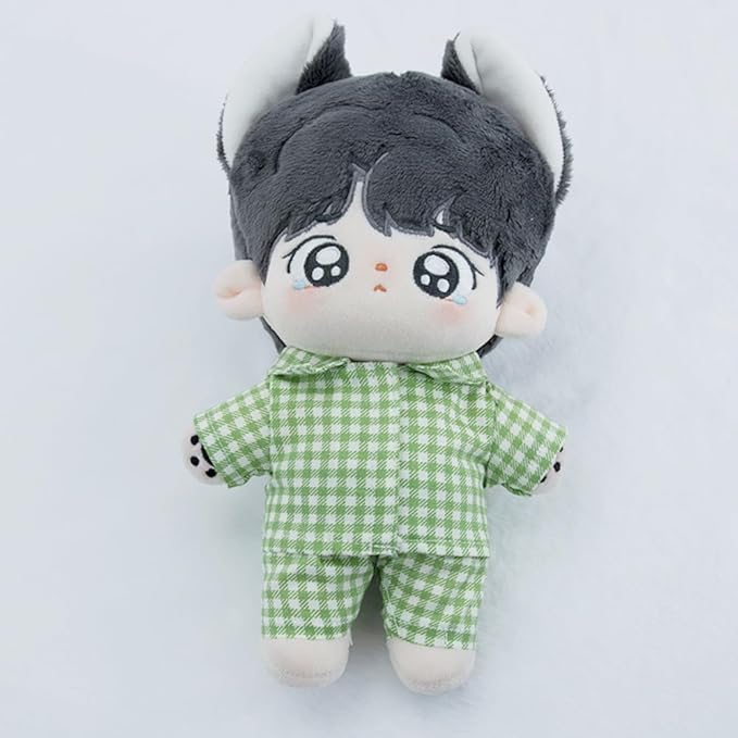 niannyyhouse 10cm 15cm 20cm Plush Doll Clothes Shirt Pants Multi-Color Plaid Pajama Set Doll Dressup (Green-1, 10cm)
