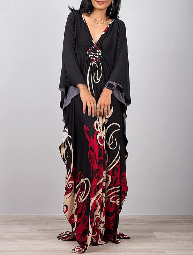 Venasha Womens Caftan Floral Print Kaftan Dress Short Sleeve Swimsuit Cover up Loungewear for Summer