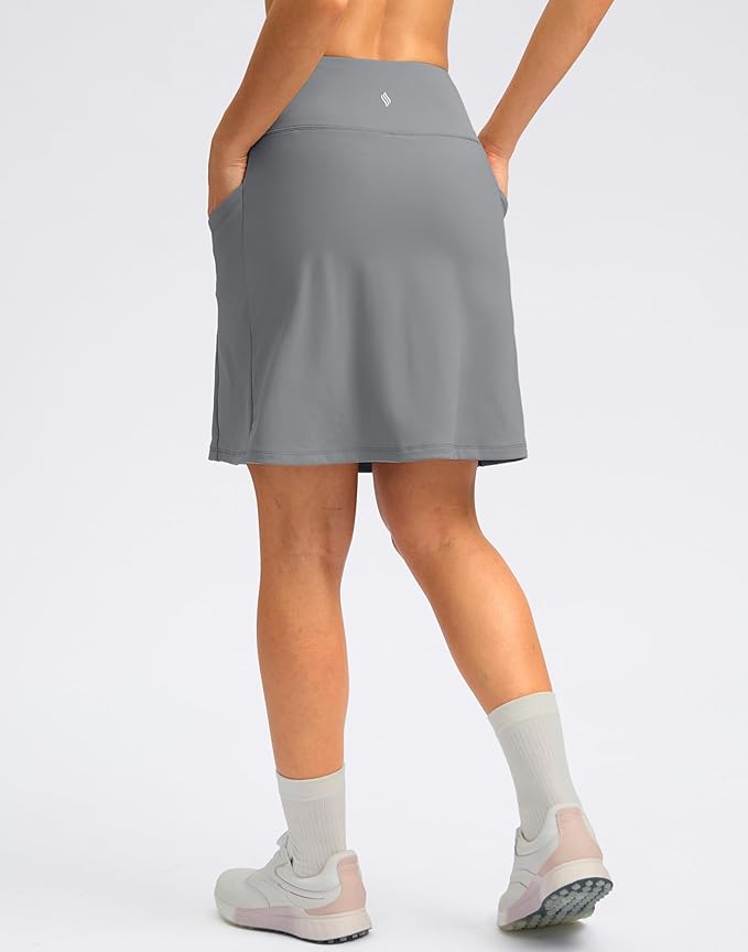 Women's 18" Skorts with 4 Side Pockets High Waisted Long Golf Skirt | Soft, Lightweight, Stretch, Breathable, Mesh Built-in Shorts, Athletic, Tennis, Dressy, Casual