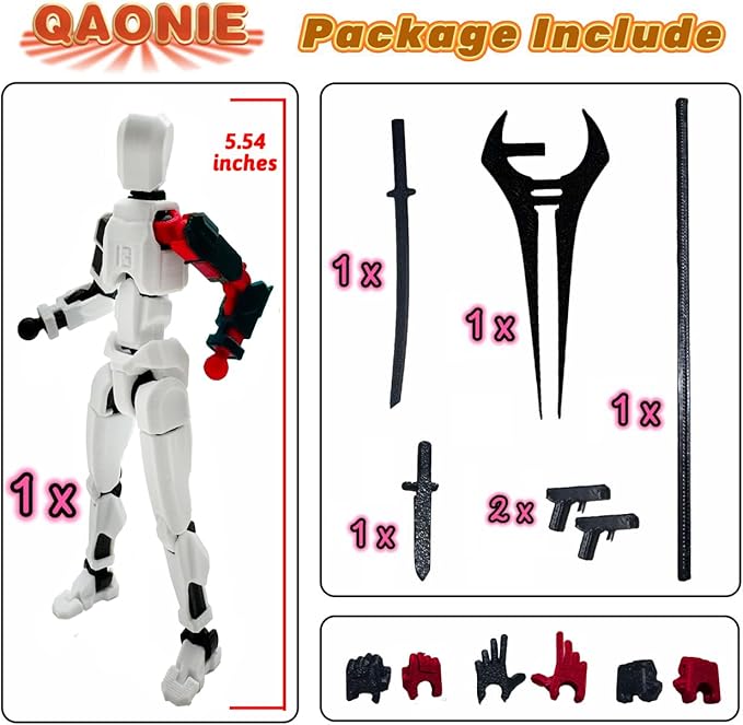 3D Printed 5.54-inch Multi-Jointed Action Figures Dummy13, Full Body Mechanical Movable Toy, Multiple Accessories, Hand Painted Figure, Desk Decoration, Creative Gifts (Z-Devil's Hand)