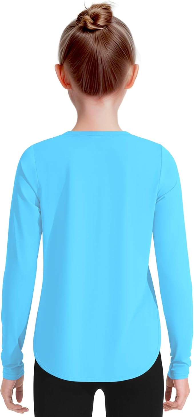 JOCMIC Girls Long Sleeve Shirts Kids Athletic Quick Dry UPF 50+ Sun Shirt Basic Tees for Gym Yoga Tops