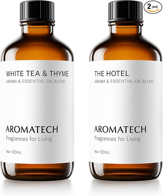 AromaTech The Hotel & White Tea & Thyme Set | Aroma Diffuser Essential Oils Blend of The Hotel Peach, Red Rose, Pine Thyme, Amber - 120 Milliliter