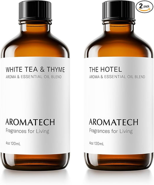 AromaTech The Hotel & White Tea & Thyme Set | Aroma Diffuser Essential Oils Blend of The Hotel Peach, Red Rose, Pine Thyme, Amber - 120 Milliliter