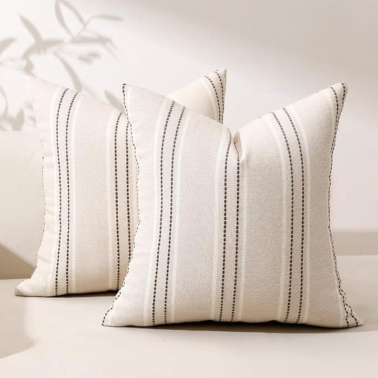 Hckot Striped Throw Pillow Covers 20x20 Set of 2 Charcoal Pillow Covers | Farmhouse Decorative Pillows Textured Linen Square Cushion Covers for Sofa Couch Bed Living Room Decor