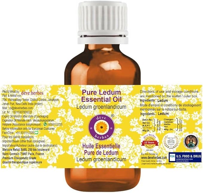 dève herbes Pure Ledum Essential Oil (Ledum groenlandicum) Steam Distilled 5ml (0.16 oz)