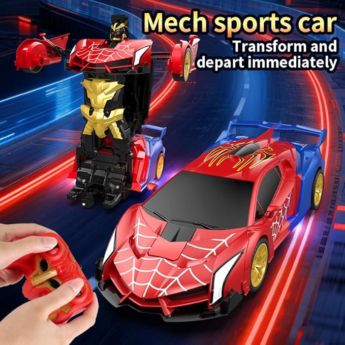 Blackma Remote Control Car - Transform, One-Button Deformation & 360°Rotating Drifting, Transform Robot RC Car with LED Light, Toy Gifts for 4 5 6 7 8 9 10 11 12 Years Old Boy (Red & Blue)