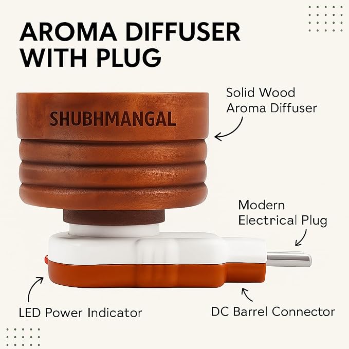 Electric Wooden Camphor Burner & Essential Oil Diffuser | Kapoor Dani for Pooja, Havan, Meditation | Fragrance Diffuser & Kappor Stand for Home & Office Use (Wooden)